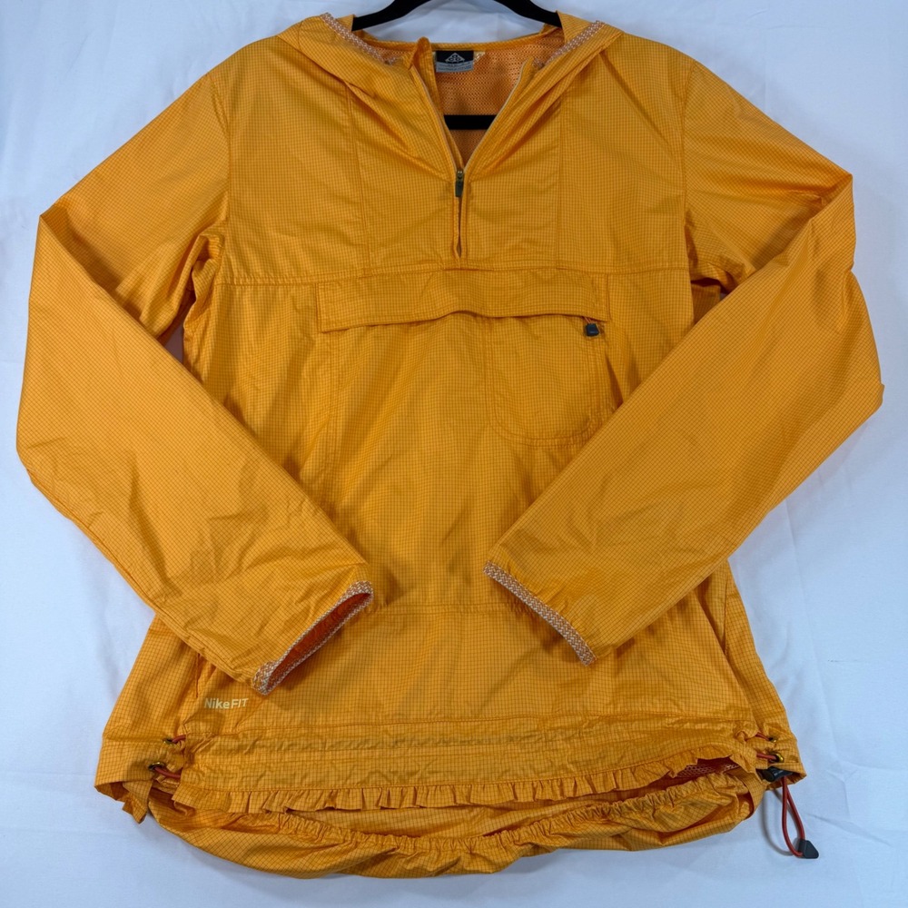 Nike ACG Vintage Anorak Windbreaker Orange Grid NikeFIT Pullover Hooded Jacket M - Picture 2 of 12